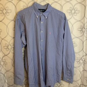 Men's Ralph Lauren Blue White Check Long Sleeve Button Up Size Large
